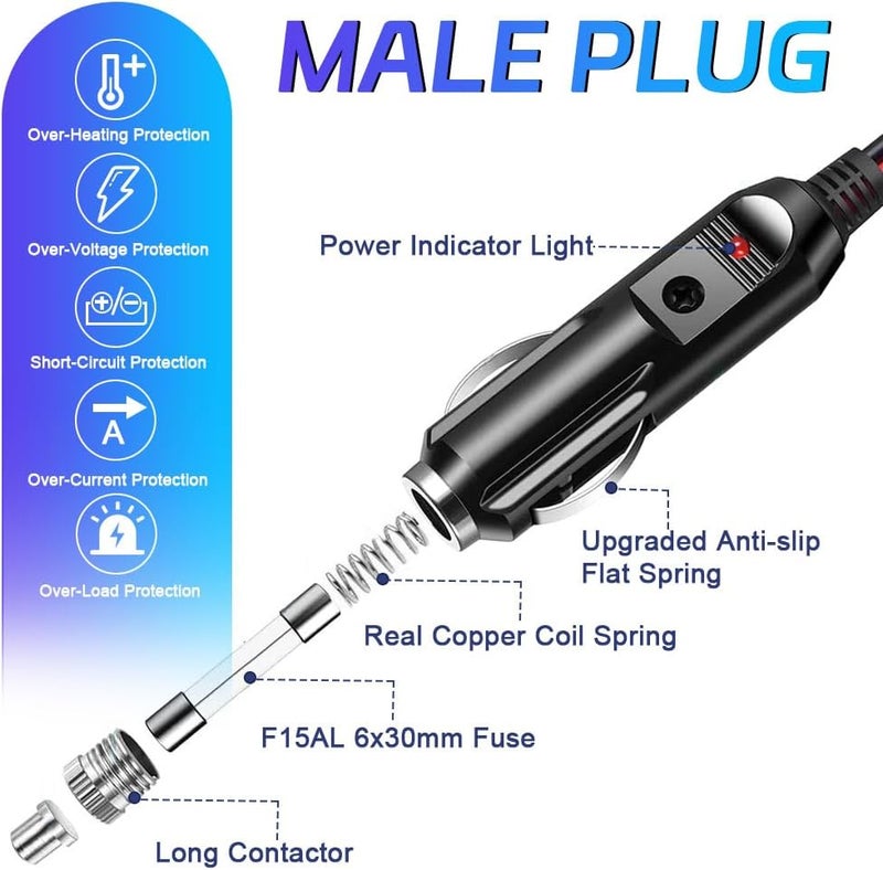 Herfair Car Cigarette Lighter Splitter,2-Socket Cigarette Lighter Adapter Extension Plug Cord Power Charger Port for DC 12V 24V Vehicle 2-Way Splitter on/Off Switch (1 to 3 Car Cigarette Lighter) - Image 2